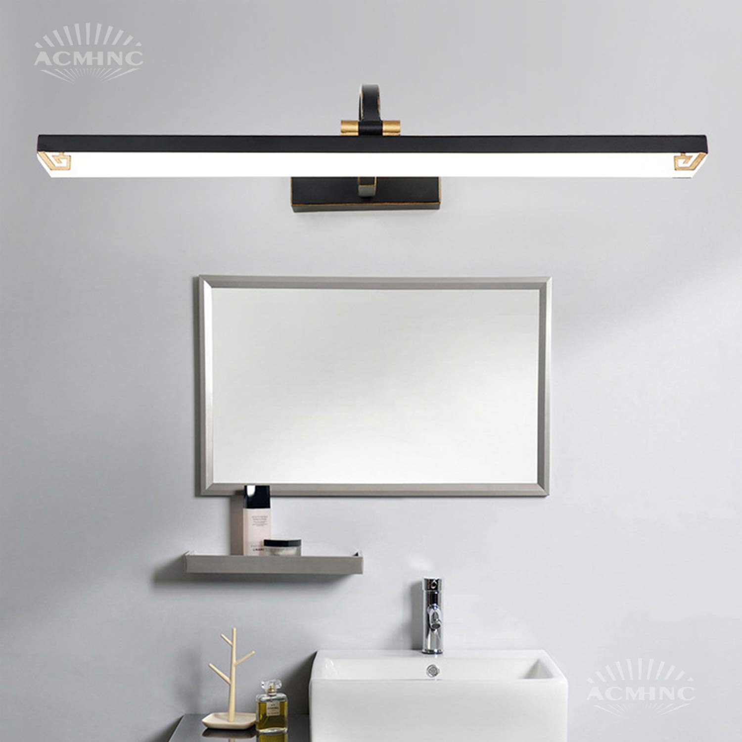 ACMHNC LED Badezimmer Spiegelleuchte Mit Stecker Und Kabel, IP44 Vintage Badleuchte Mit Schalter, Schwarz Antik Spiegellampe Bad Wandleuchte 4000K Schminklicht Für Spiegel Schminktisch,71cm/14w