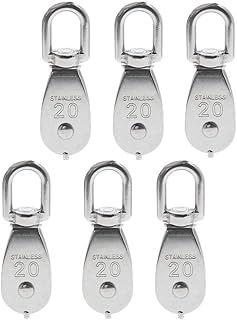 Nxtop Stainless Steel Wire Rope Crane Pulley Block M20 Lifting Crane Swivel Hook Single Pulley Block Hanging Wire Towing Wheel 6Pcs