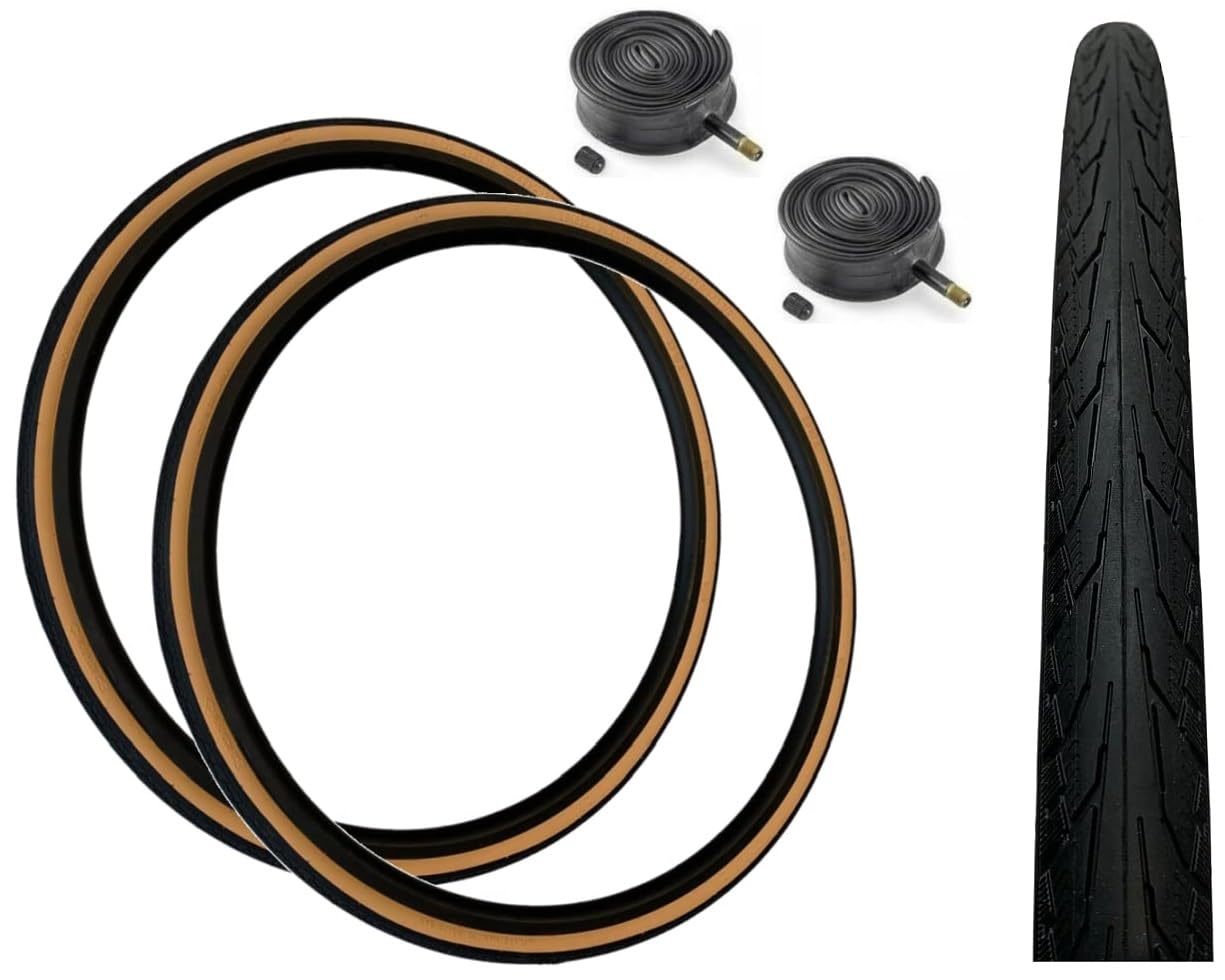 Baldys 700 x 28c Road/Racing Bike Tyres TAN WALL & Schrader Valve Inner Tubes (PACK OF 2)