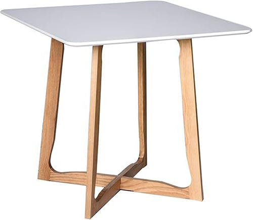 LeisureMod Mesa de comedor cuadrada de cedro bistró con base de trineo en forma de X de madera natural (blanco)