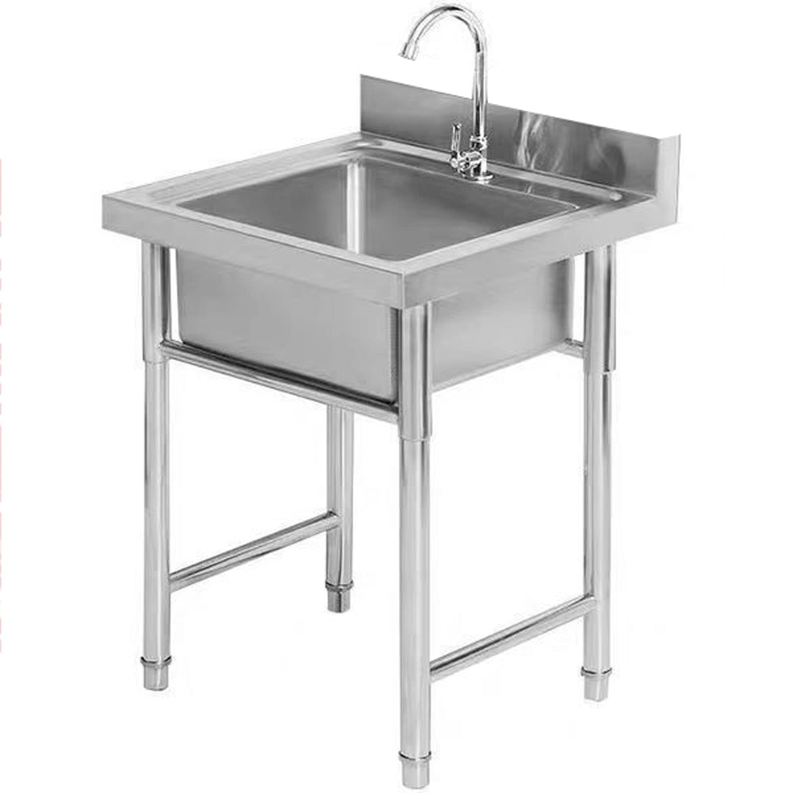 Évier de cuisine autoportant en acier inoxydable de 60x60x80cm avec crépine de vidange