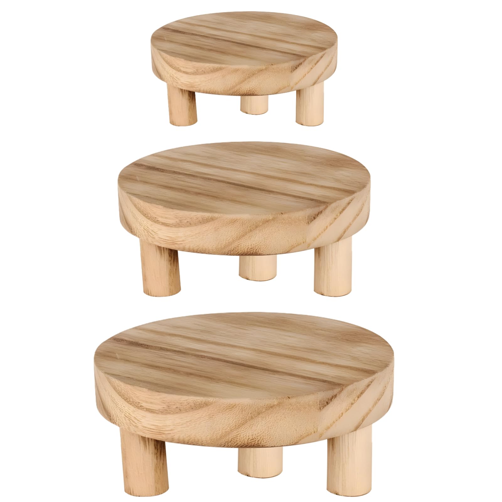 Packool Round Wood Plant Stand, 5/6/8 in Display Wooden Risers For Table Display, Rustic Farmhouse Decor, Coffee Cup Stands, Succulent Plant Pot Tray, 3-Tier Wood Risers For Decor Set