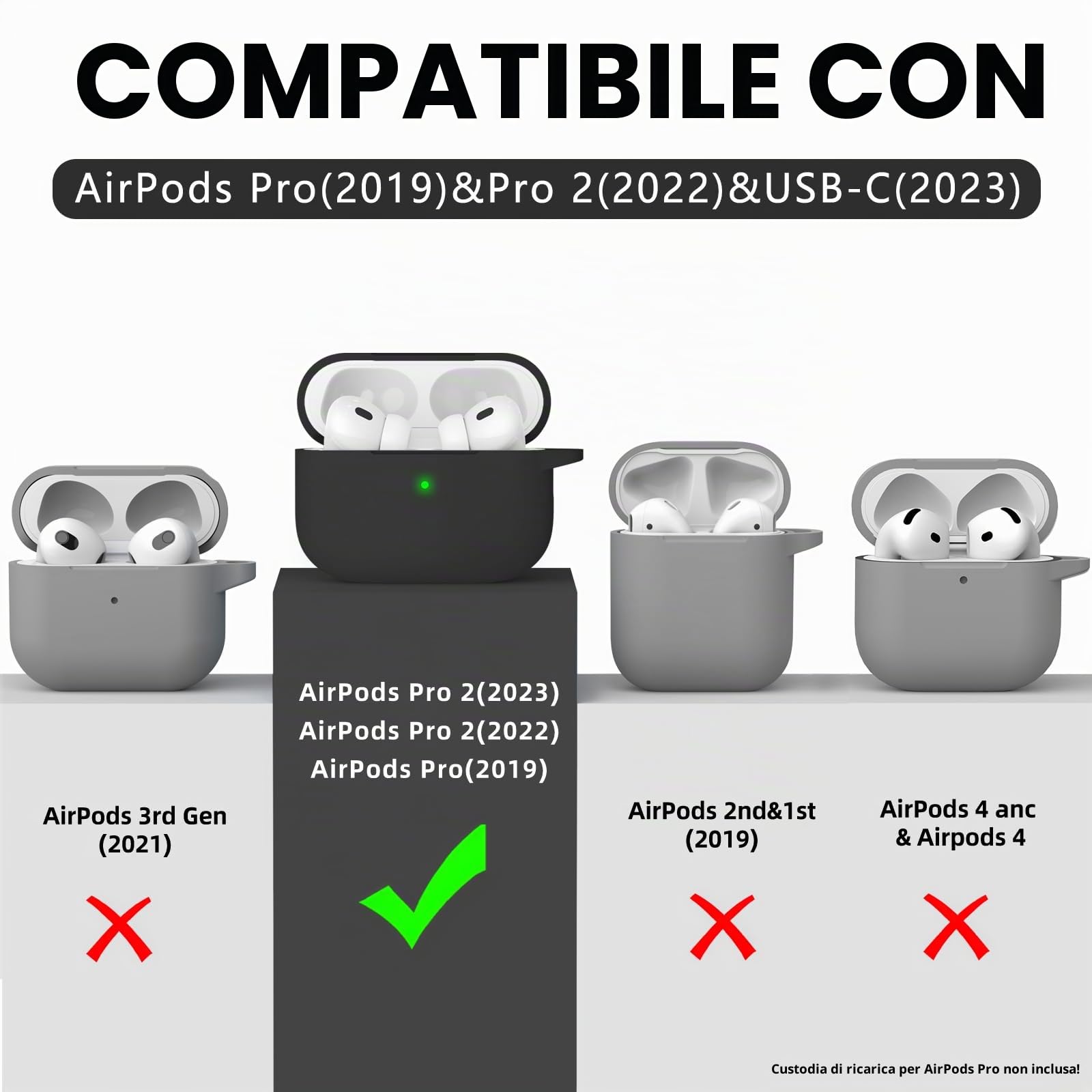 Inesore Compatible with Airpods Pro 2 Custodia Cover,Silicone Protective Case for Apple Airpods Pro 2nd/1st Generation Charging Case with Keychain and Cleaner Pen,for Women Men-Black
