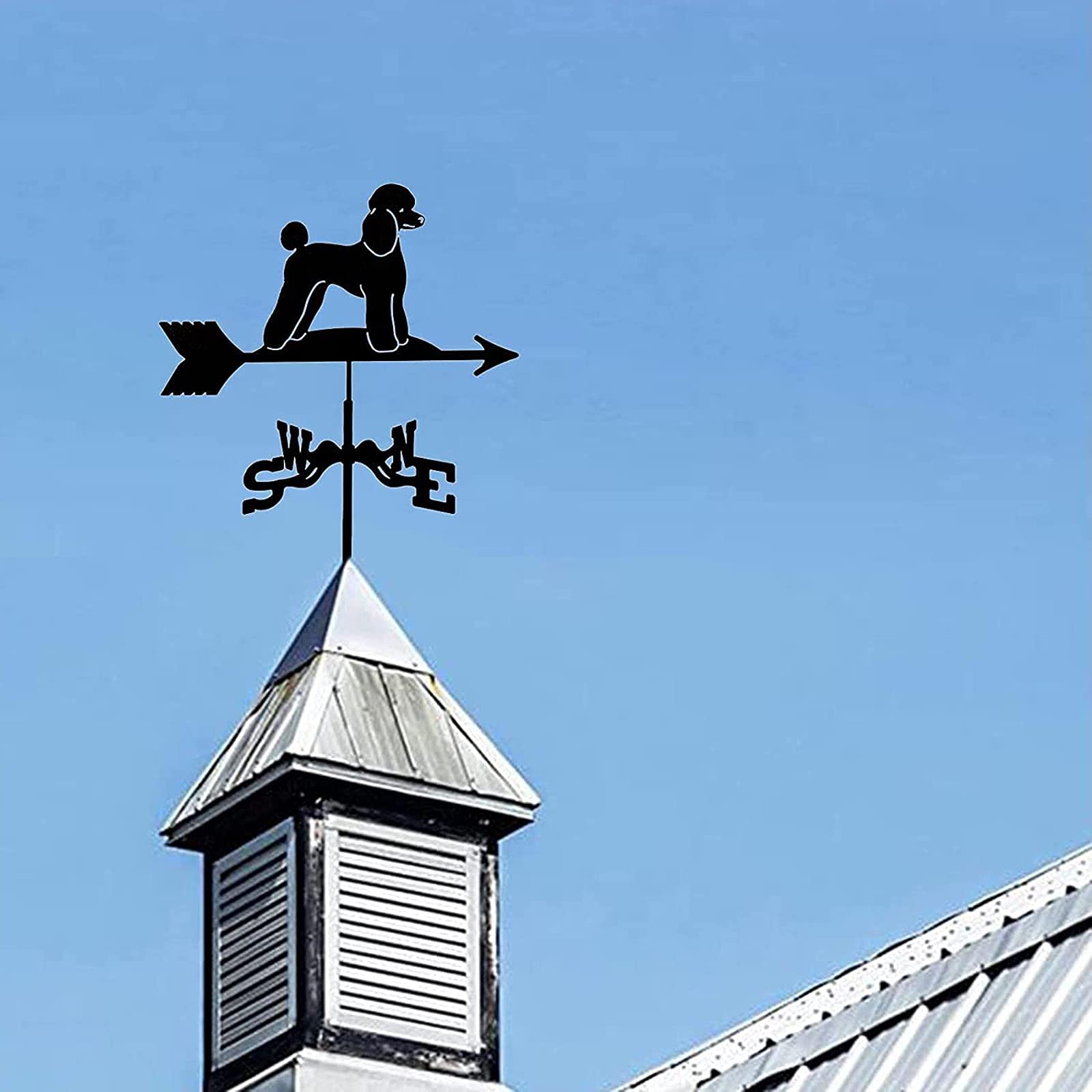Girouette Caniche en métal, indicateur de Direction du Vent, avec Fixation sur Toit, décoration de Jardin pour tonnelle de Ferme ou de Jardin.