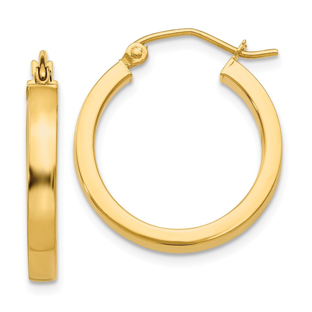 14K Yellow Gold 2x3mm Square Tube Round Hoop Earrings