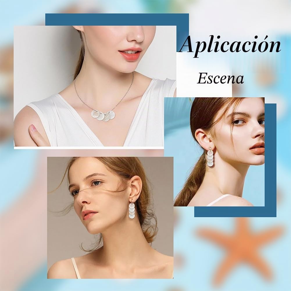 200 colgantes de concha redonda plana de 12-12,5 mm blancos, cuentas de nácar natural, para pendientes y collares, fabricación de joyas, diámetro: 1,2-1,4 mm