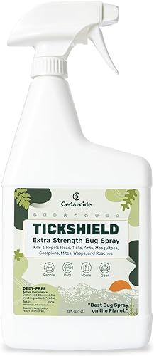Cedarcide Protector de garrapatas extra fuerte  Aceite de cedro Deep Woods y repelente de mosquitos en aerosol mata y repele garrapatas, pulgas,