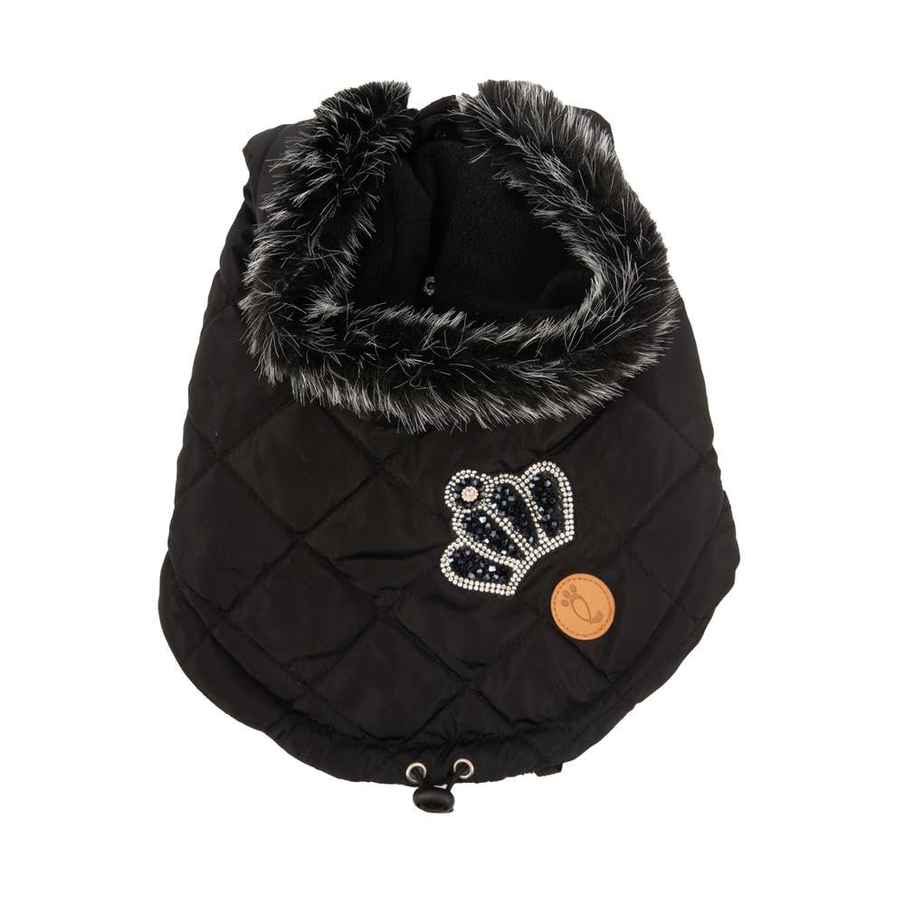 Veste matelassée Chaude pour Chien, Veste Confort Petite Taille 25 cm, Fermeture réglable à Clip, Capuche Amovible et Trou pour Laisse. Doté d'un Bouton Ferme Capuche