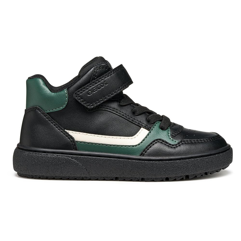 Geox Boys J Theleven Boy Sneaker, Black Green, 4 UK