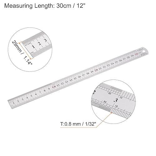Miniatura 9 de 3 reglas de acero inoxidable de 16 pulgadas de largo x 128 pulgadas de grosor x 1-17 pulgadas de ancho y herramientas métricas de medición de borde