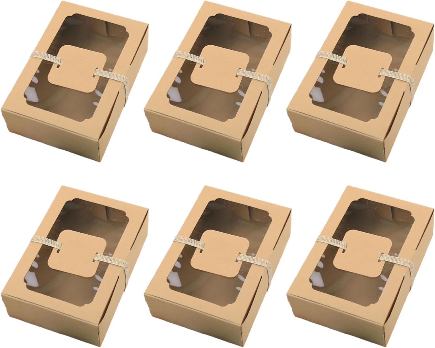 InteDesign 6 PCS Paper Bakery Boxes with Window,Paper Candy Boxes,Kraft Cookie Boxes with Window,Bakery Paper Candy Party Empty Gift Packing Boxes Pie Cookies Boxes Pie and Cookie Box (White)