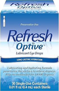Refresh Optive Lubricant Eye Drops, Preservative-Free, 0.01 Fl Oz Single-Use Containers, 30 Count, Packaging May Vary