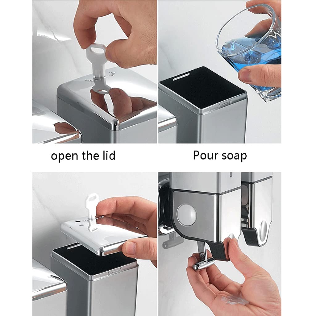 Alta capacità Dispensatore di sapone grande capacità Pompa sapone a muro adatta per cucina bagno hotel, 17 once (singolo, doppio, triplo) Facile da riempire ( Color : Silver , Dimensione : Triple )