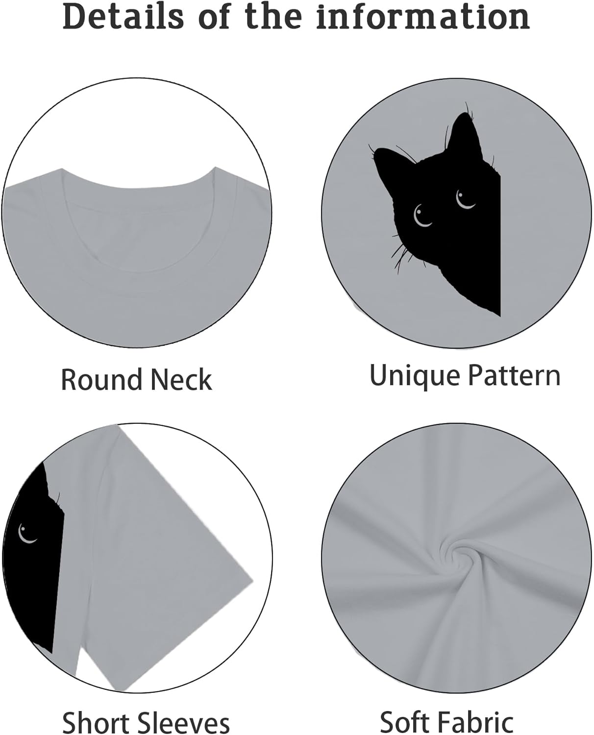 Cat Shirts for Women Black Cats Tshirt Animal Shirt Teen Girl Graphic Tops Casual Short Sleeve Clothes - Image 4