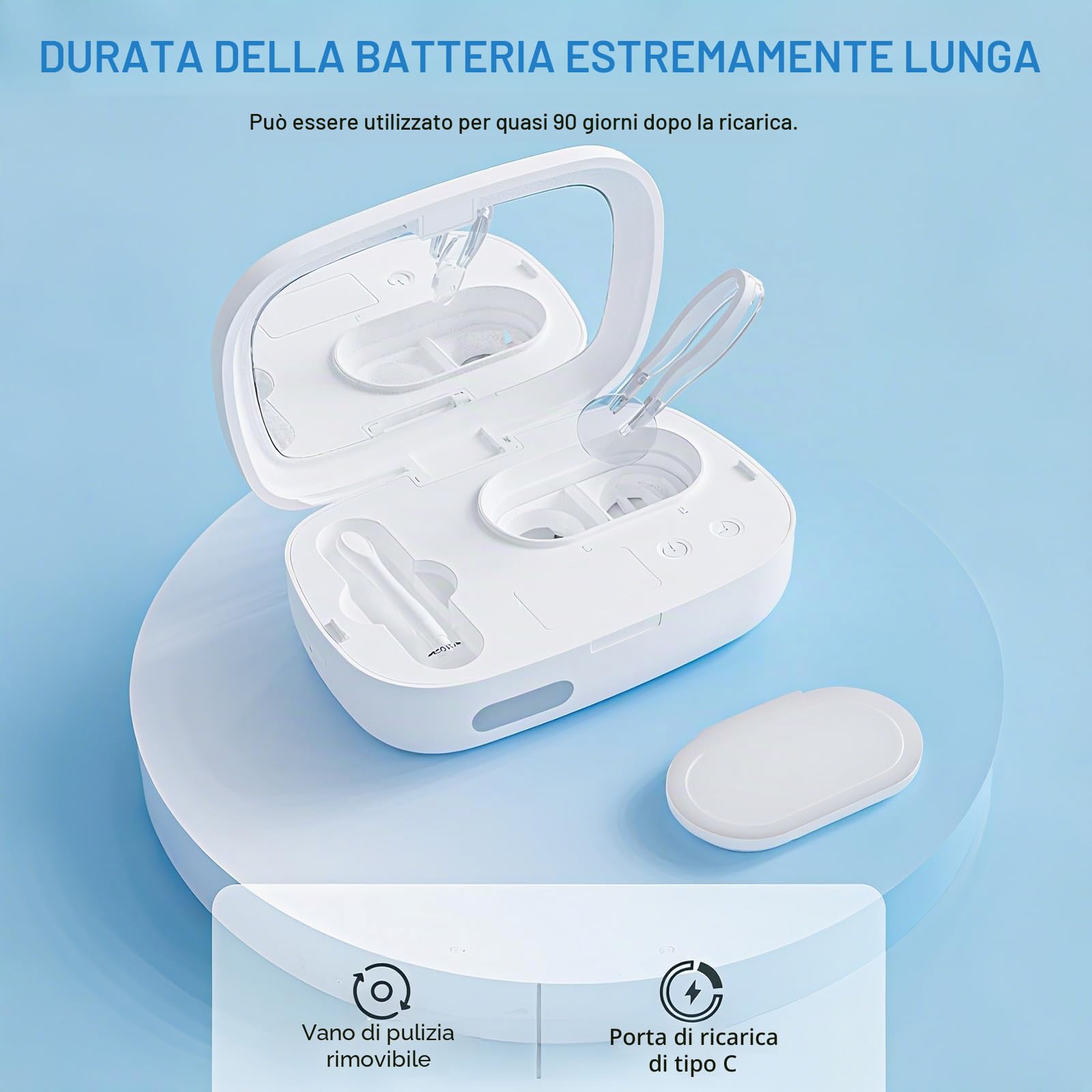 Macchina per la pulizia delle lenti a contatto portatile ad ultrasuoni Pulizia delle lenti a contatto con 4 modalità di temporizzazione Caricatore USB Fit Smaltimento Lente morbida Lente dura Lente a