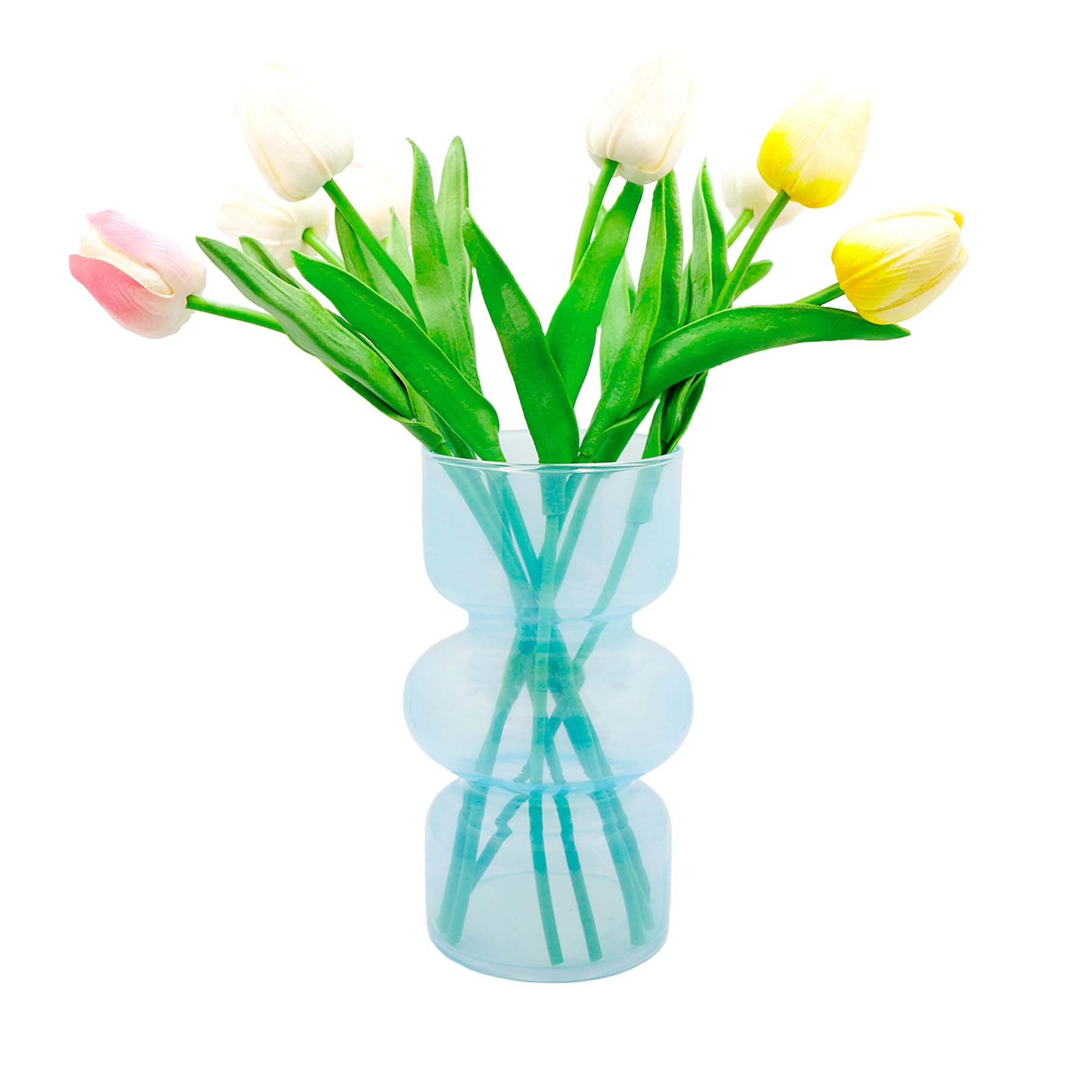 Florero geométrico de cristal, jarrones modernos, florero hidropónico de flores, florero de tulipán, jarrón decorativo para el hogar, oficina, boda (azul claro)
