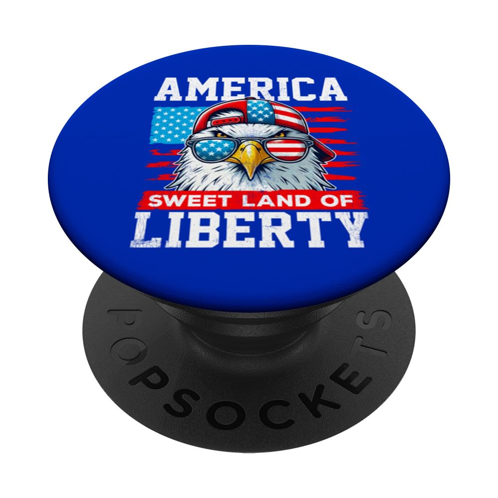 America Sweet Land of Liberty US Flag Cool Bald Eagle USA PopSockets Swappable PopGrip, Black