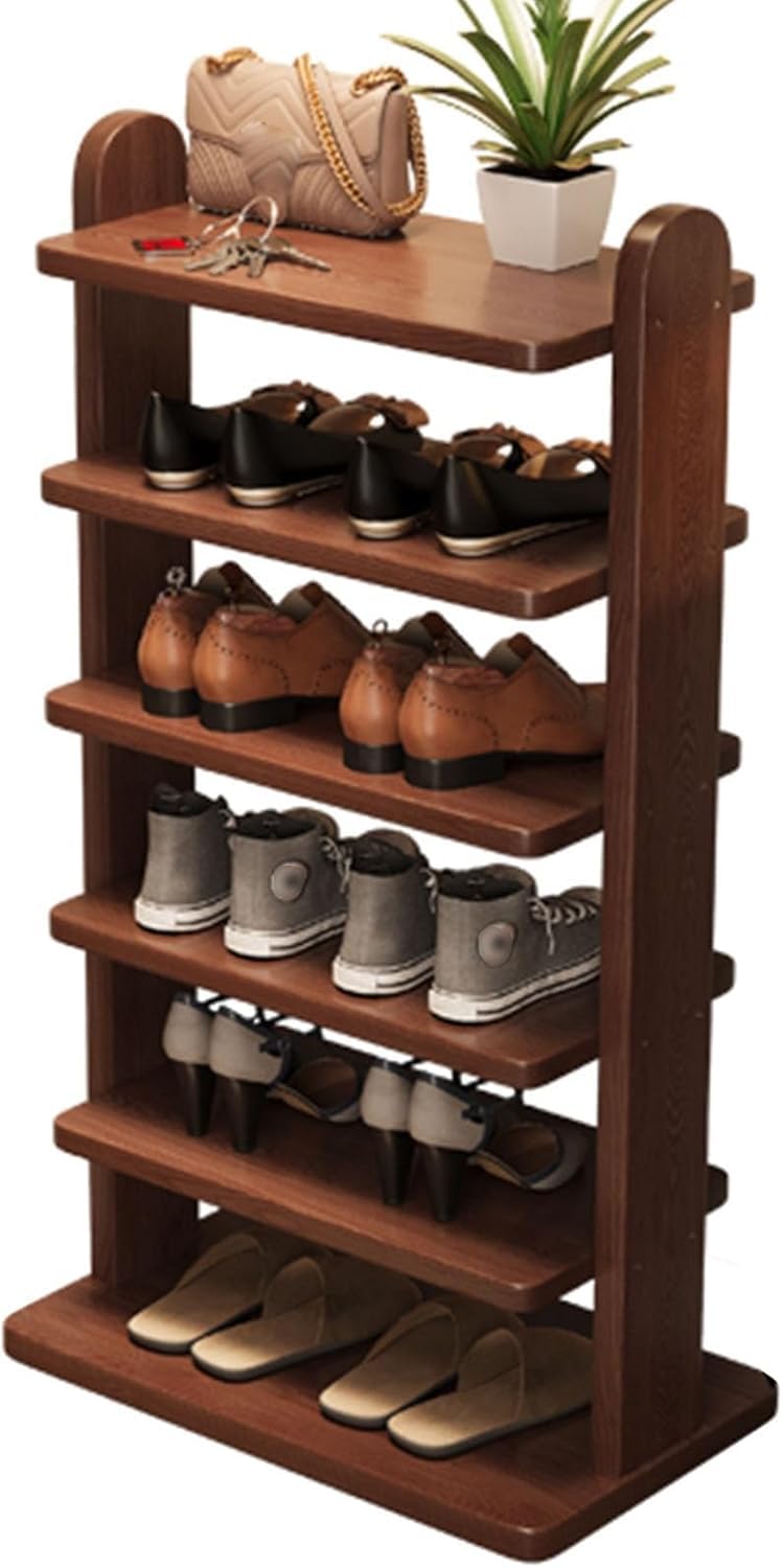 Tall Narrow Oak Shoe Rack 5/6/7 Tier, Space Saving Corner Shoe Organizer, Entryway Hallway Garage Shoe Storage Shelf for Small Spaces (6tier, 52cm)