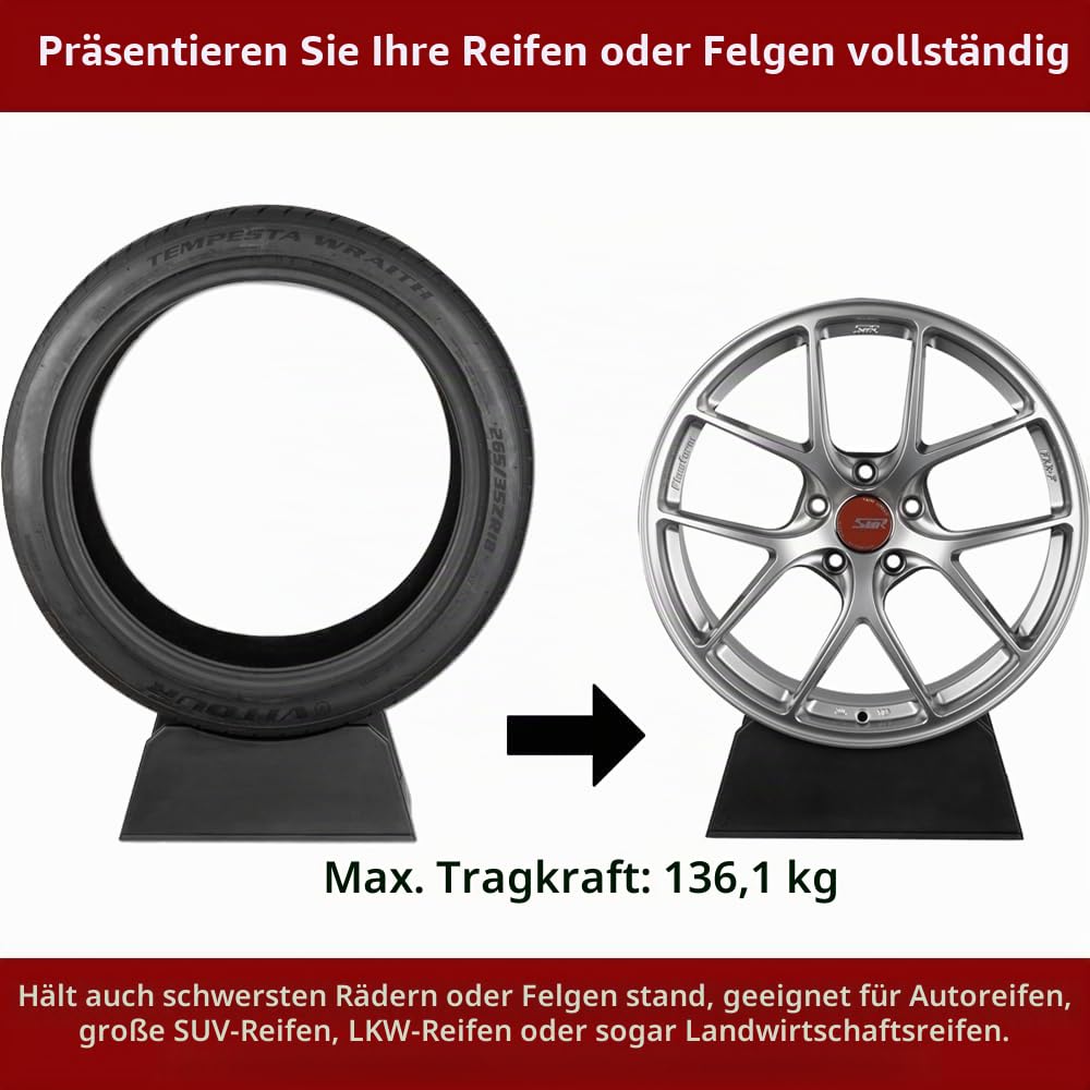 Autoreifenständer für Ausstellung, Reifenfelgenhalter, Reifenständer, Basis für Ausstellung, Geschäft, Garage (schwarz, 2 Stück)