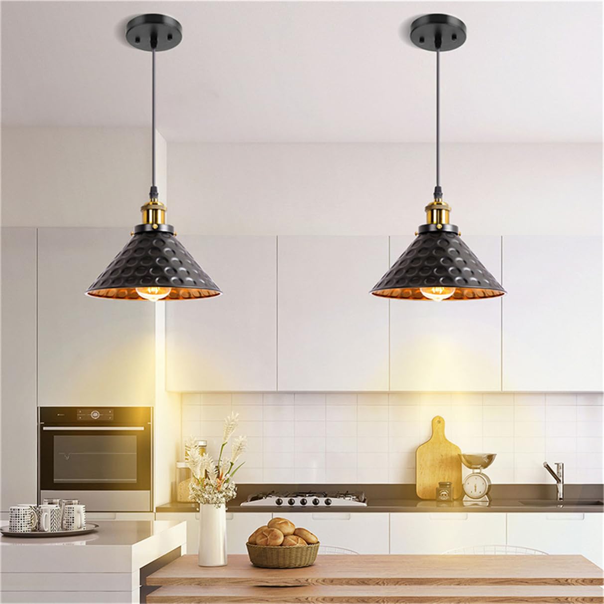 Lampada A Sospensione Vintage In Stile Rustico Con Paralume Nero