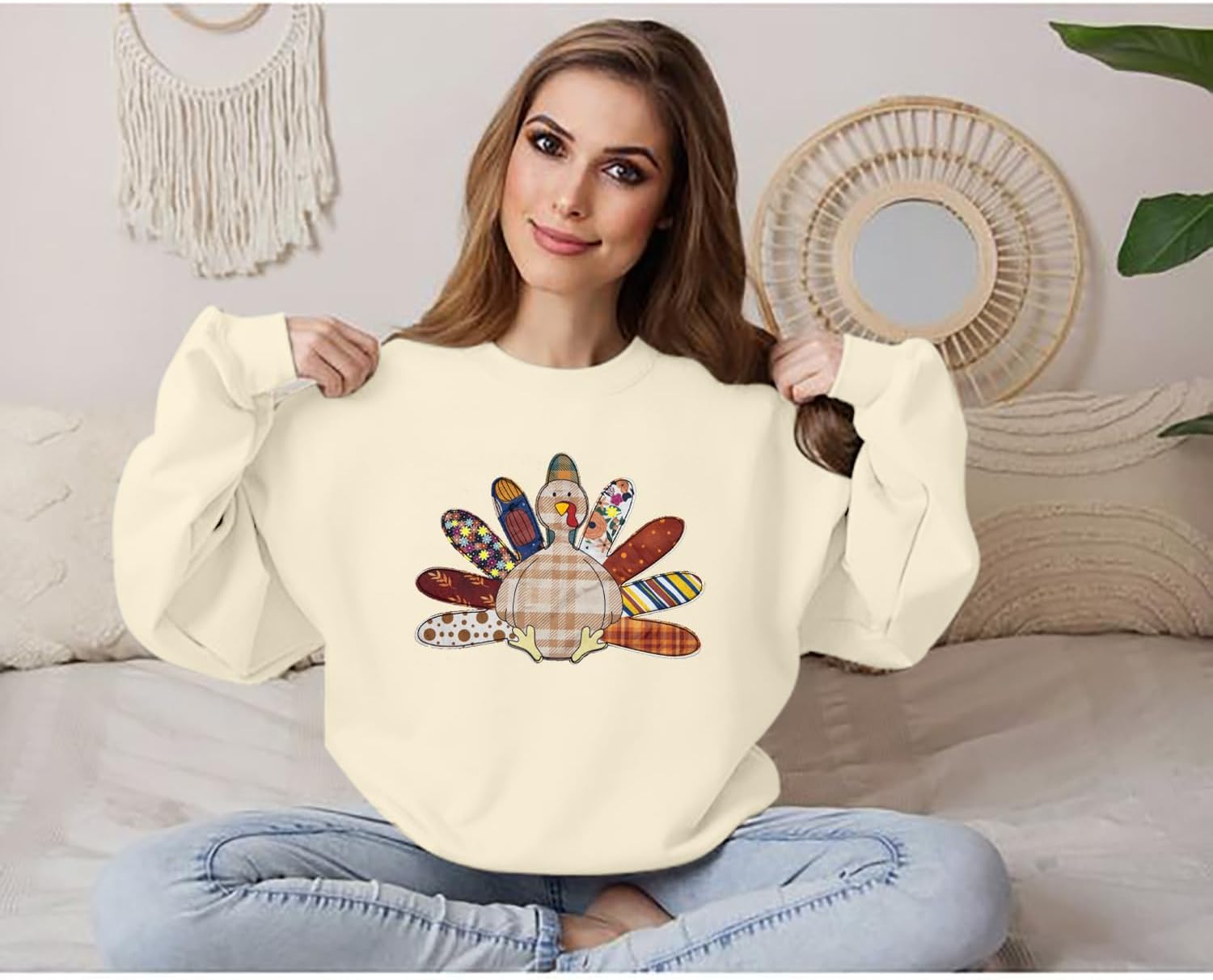 UNIQUEONE Thanksgiving Sweatshirt Women Turkey Tshirt: Gobble Til You Wobble Shirt Oversized Fall Graphic Pullover Top - Image 3