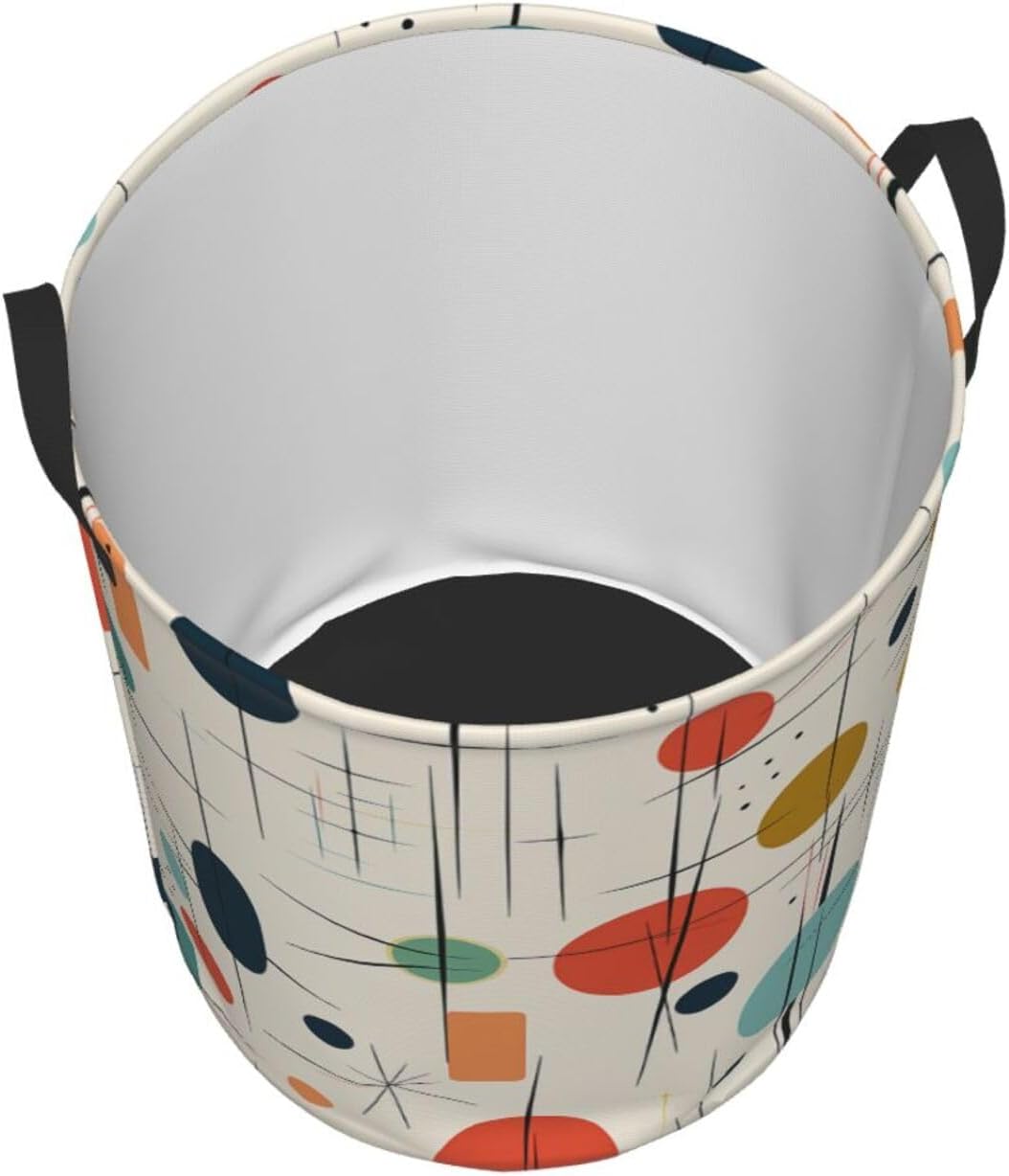 Modern Mid Century Printed Laundry Basket Collapsible Laundry Hamper Waterproof Storage Basket With Handles For Home Bathroom Bedroom Dorm