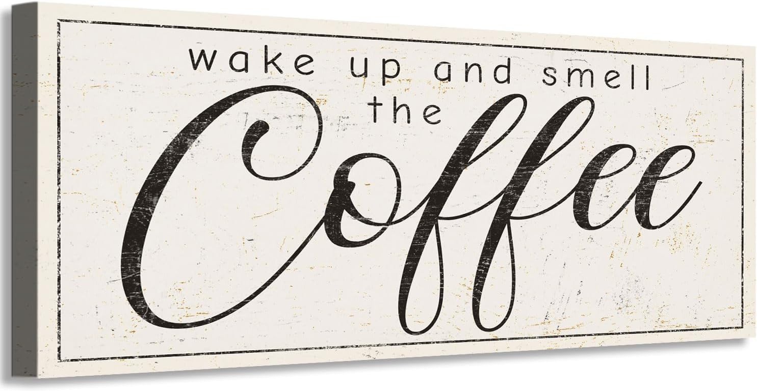 Vintage Coffee Station Decor Plaque Wake Up and Smell the Coffee 6x12inch
