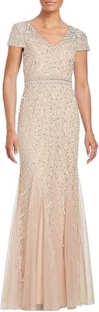 Adrianna Papell Women's Cap Sleeve Beaded Mermaid Gown - Formal Evening Dress