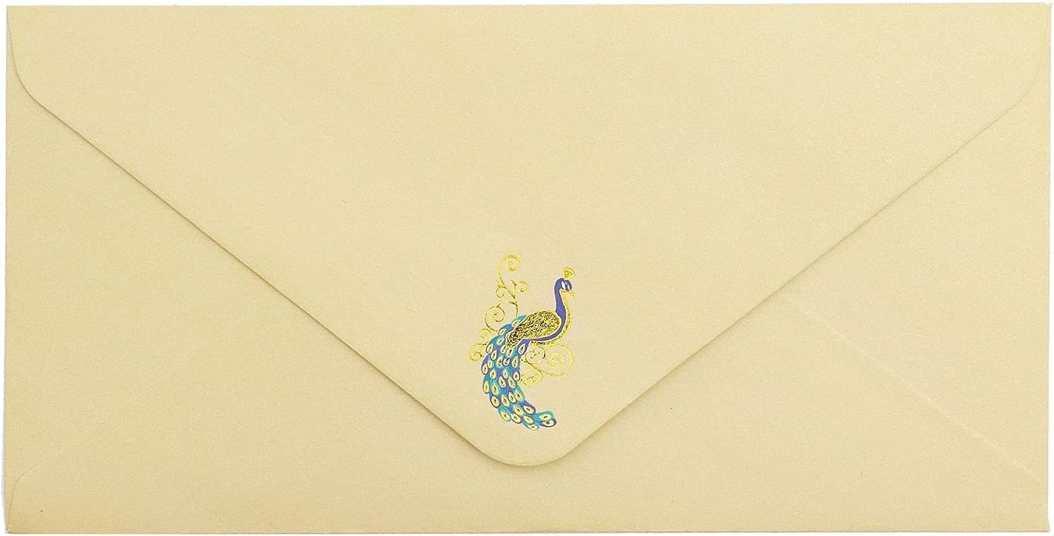 Lined Peacock Stationery Paper and Envelopes Set, Gold Foil (10.25x7.25 In, 48 Pack)