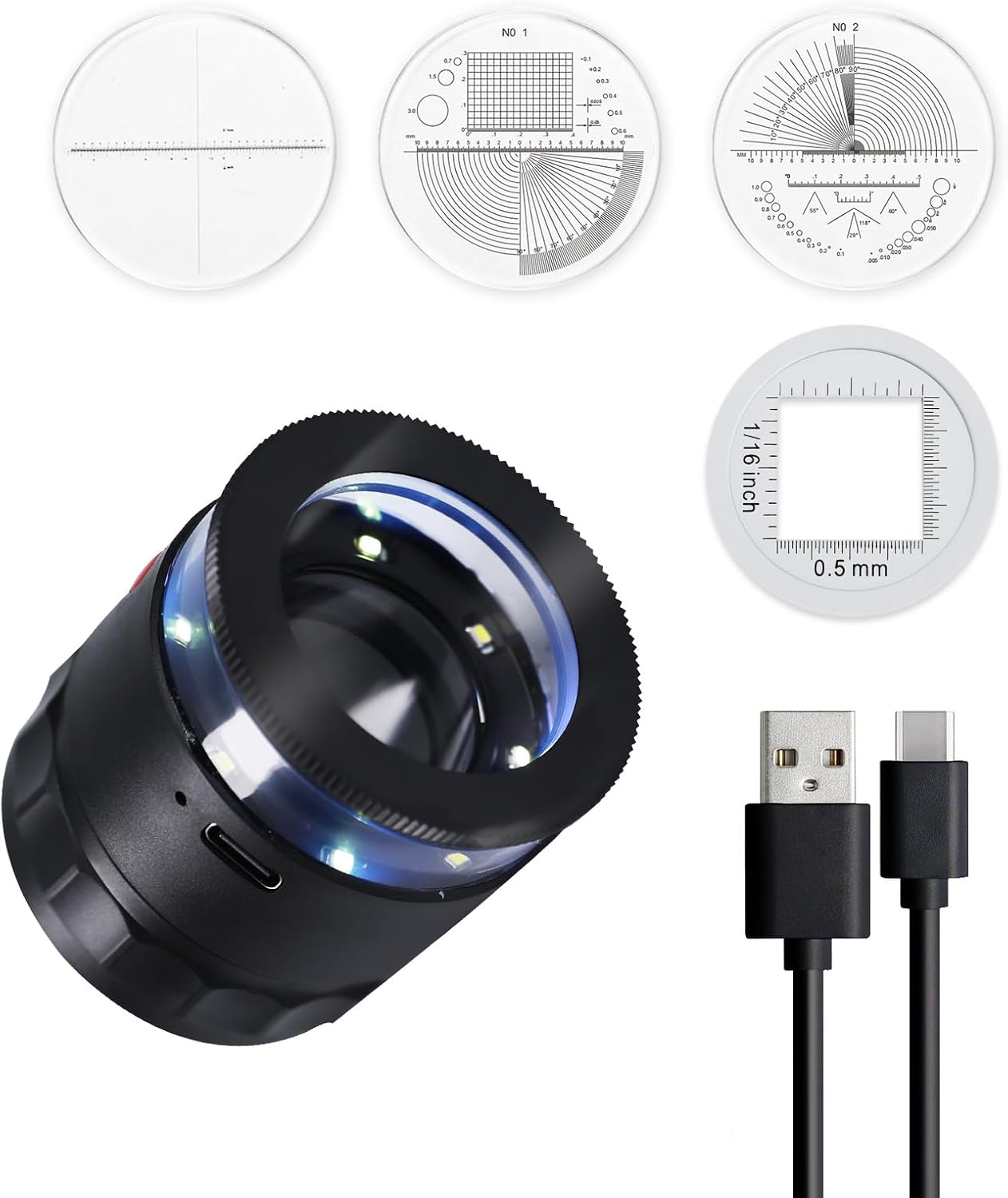 10X LED Loupe Magnifier with 4 Scales, USB Rechargeable Magnifier Jewelry Loupe, Adjustable Focus Pocket Magnifying Glass for Jewelry, Watch Repair, Coins, Stamps