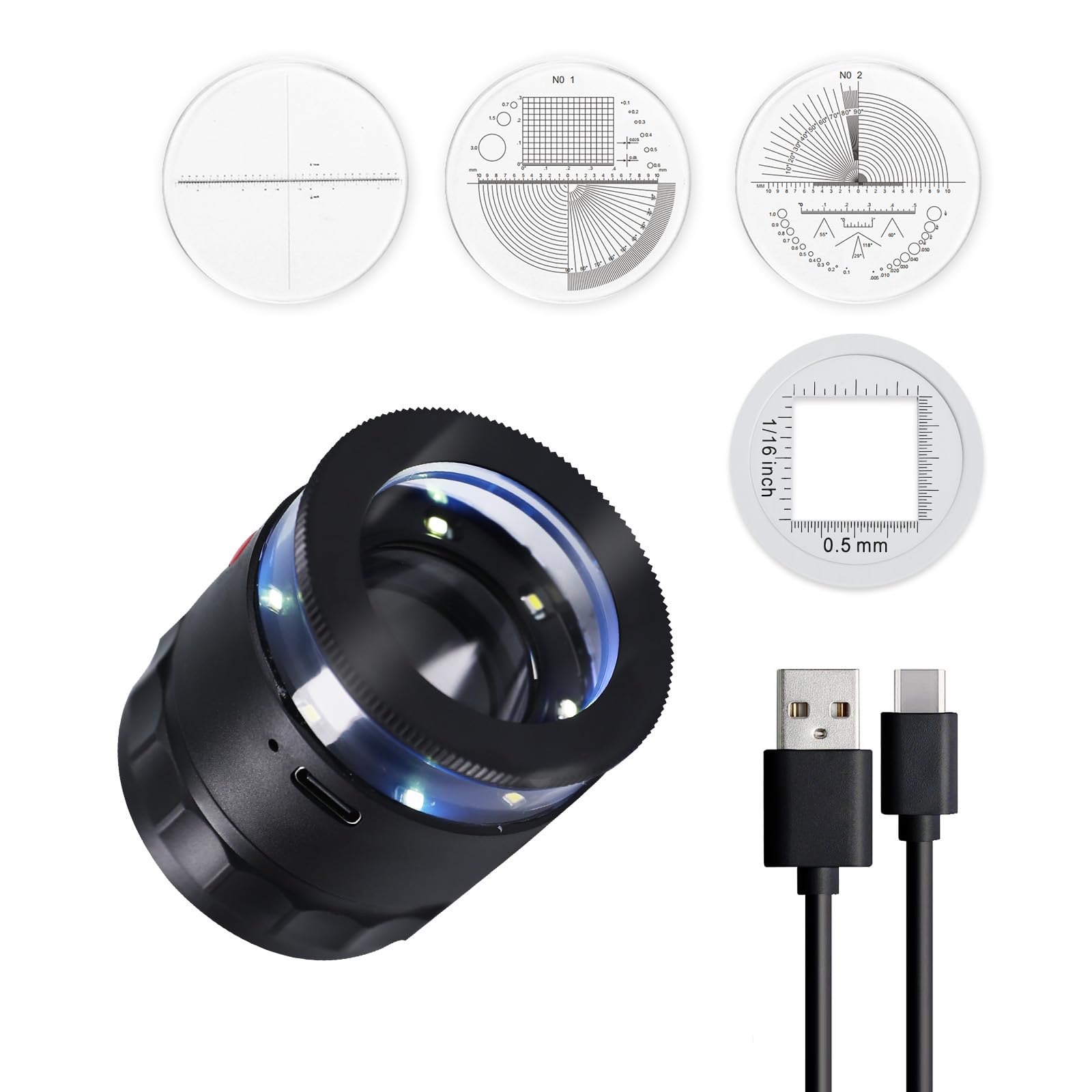 10-fache LED-Lupe mit 4 Skalen, wiederaufladbar über USB, Schmucklupe, verstellbarer Fokus, Taschenlupe für Schmuck, Uhren-Reparatur, Münzen, Briefmarken