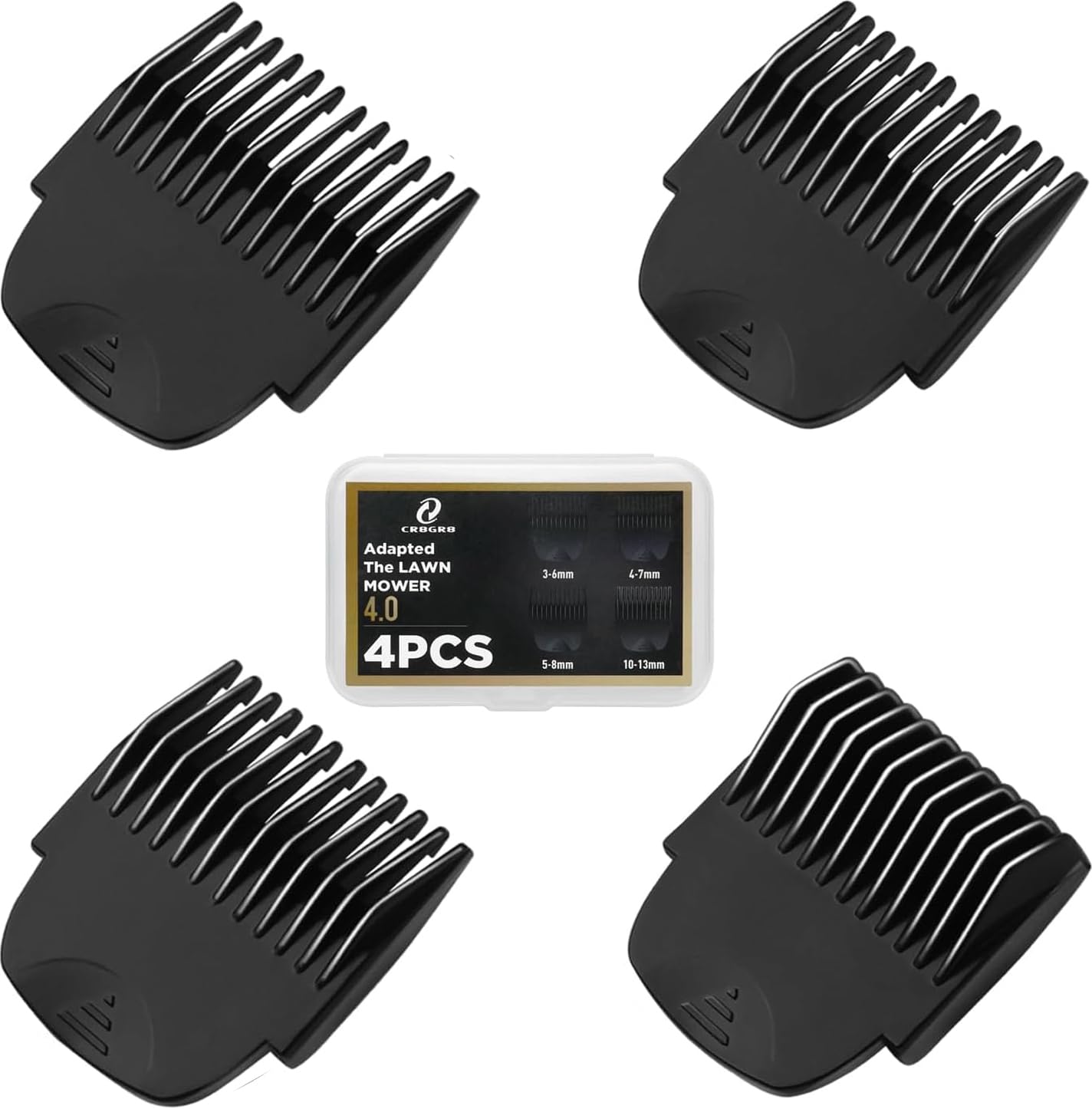 CR8GR8 4 Professional Hair Clipper Guards Cutting Guides Fits for Manscaper 4.0 with Organizer, Fit for The Lawn Mower 4.0 Clipper Combs Replacement - 1/8" to 1/2" inch