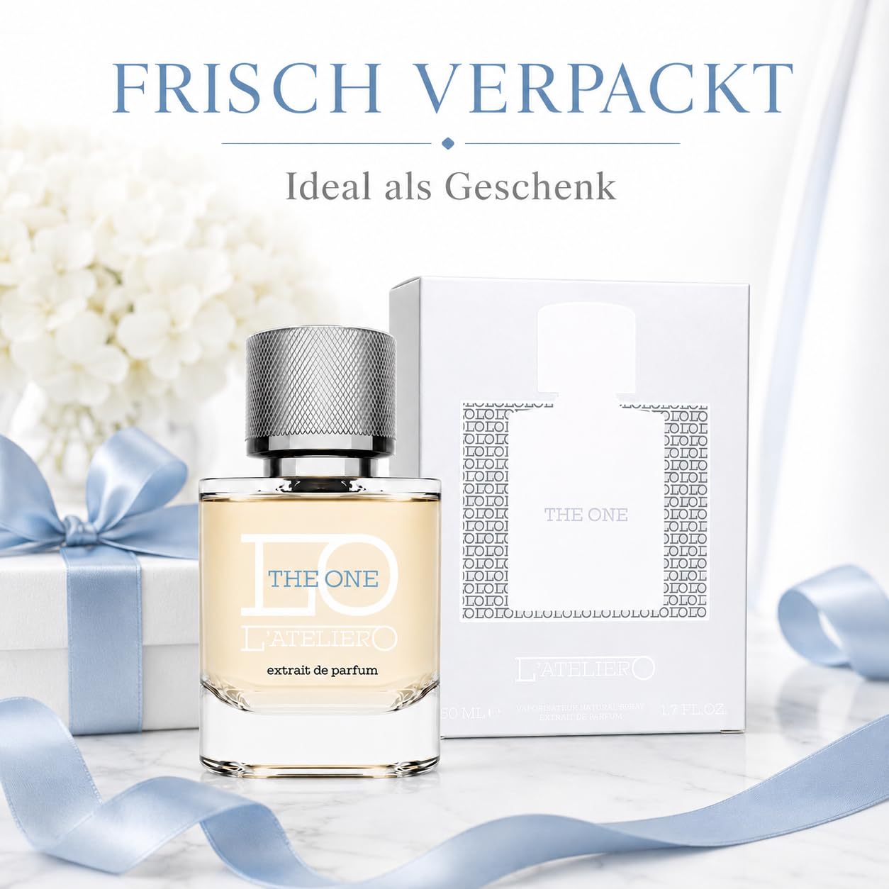L'ATELIERO - THE ONE - Sommerduft für Herren Extrait de Parfum 50 ml | Frisches Sommerparfum mit 25% Duftöl, aquatisch zitrischer Duft, clean, intensiv und langanhaltend