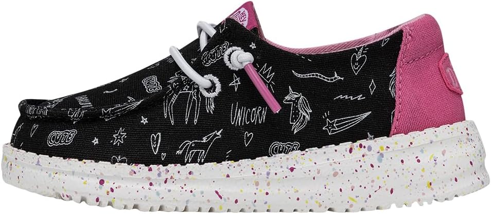 HEYDUDE Wendy Toddler Unicorn Notebook Black Size 7 | Girl's Loafers | Girl's Slip On Shoes | Comfortable & Light-Weight