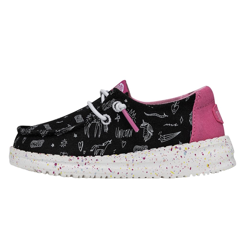 HEYDUDE Wendy Toddler Unicorn Notebook Black Size 7 | Girl's Loafers | Girl's Slip On Shoes | Comfortable &amp; Light-Weight