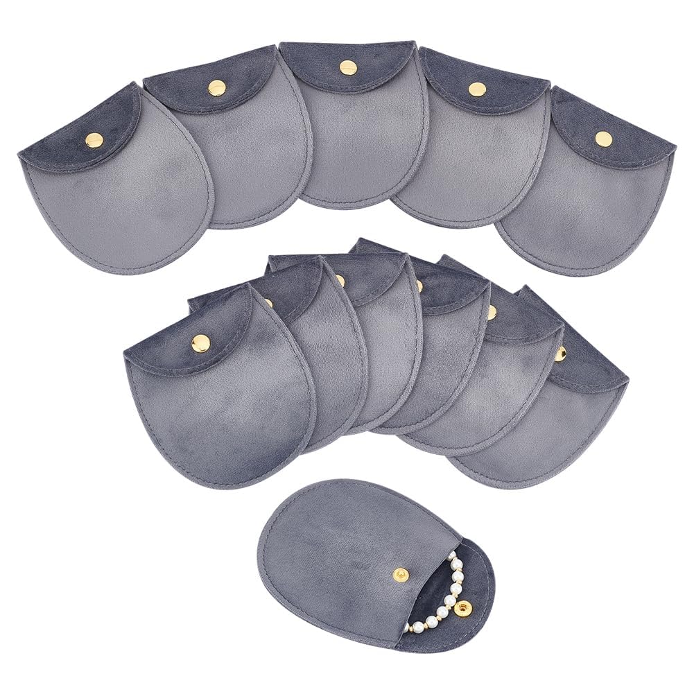 NALACAL 12Pcs Velvet Jewelry Storage Pouches, 8.3x7.7x0.8cm Gray Jewelry Bags with Golden Tone Snap Fastener Small Jewelry Gift Pouch for Jewelry Storage Keeping Wedding Favor Party Gift Packaging