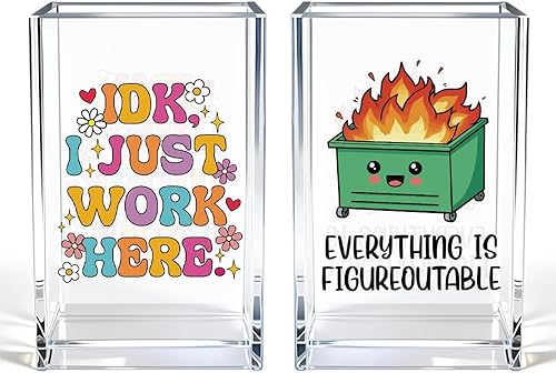 Miniatura 7 de Everything is Figureoutable Portavasos de Lápices y Bolígrafos Cosméticos de Acrílico, Portavasos de Lápices Emotional Dumpster Fire, Regalos de