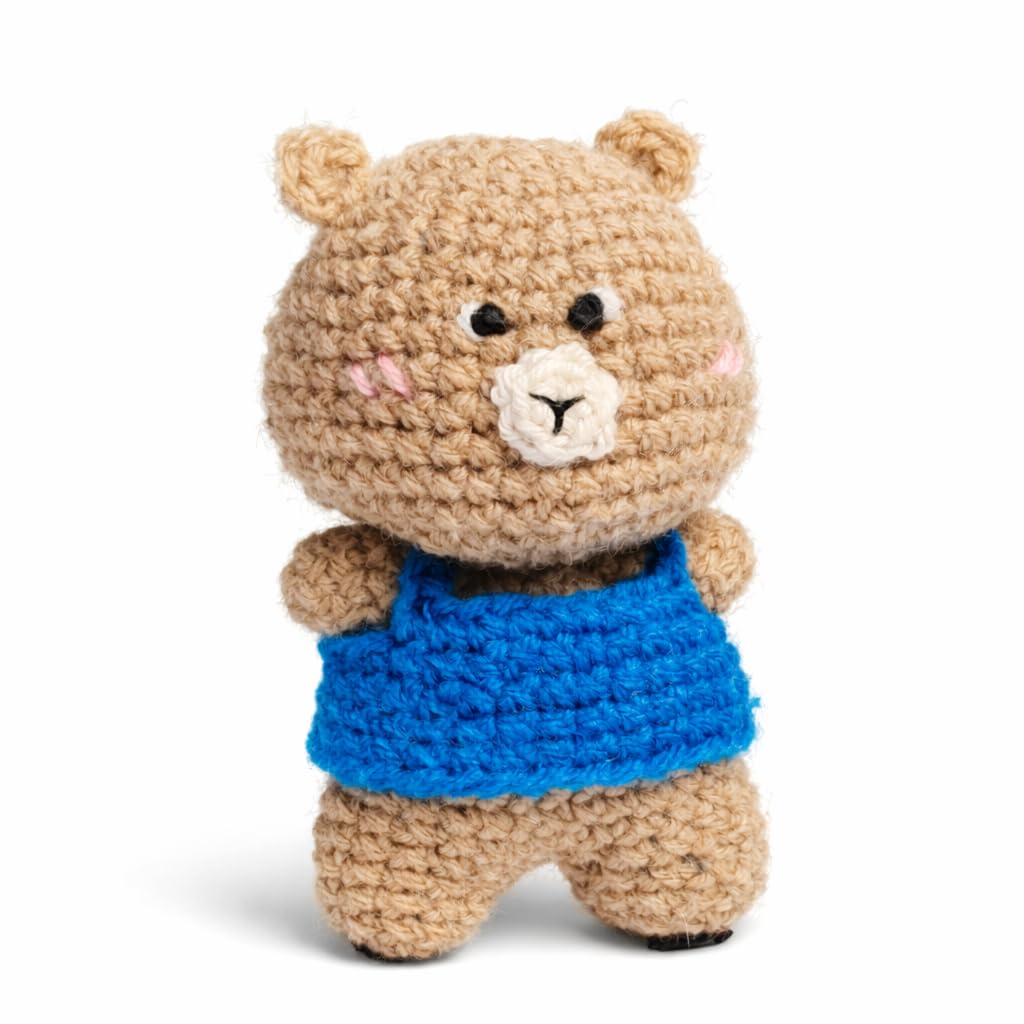Handmade Crochet Teddy Bear Soft Toy – Premium Yarn Amigurumi Teddy, Baby Safe, Cute Small Gift Toy for Kids, Return Gift, Baby Shower & Home Decoration (12 cm, Blue Dress)-image-20