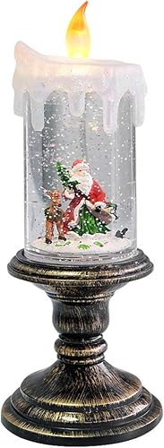 Eldnacele Velas sin llama iluminadas con pilas, vela de globo de nieve de Navidad, velas giratorias brillantes de agua para decoración del hogar