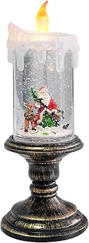 Eldnacele Battery Operated Lighted Flameless Candles Christmas Snow Globe Candle Light Swirling Water Glittering Spinning Candles for Home DecorationSanta