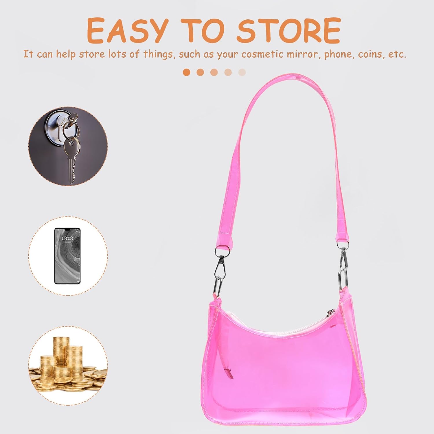 Angoily Jelly Shoulder Bag Women Candy Color Crossbody Purse Small Tote Handbag with Phone Storage for Outdoor Casual Use Pink