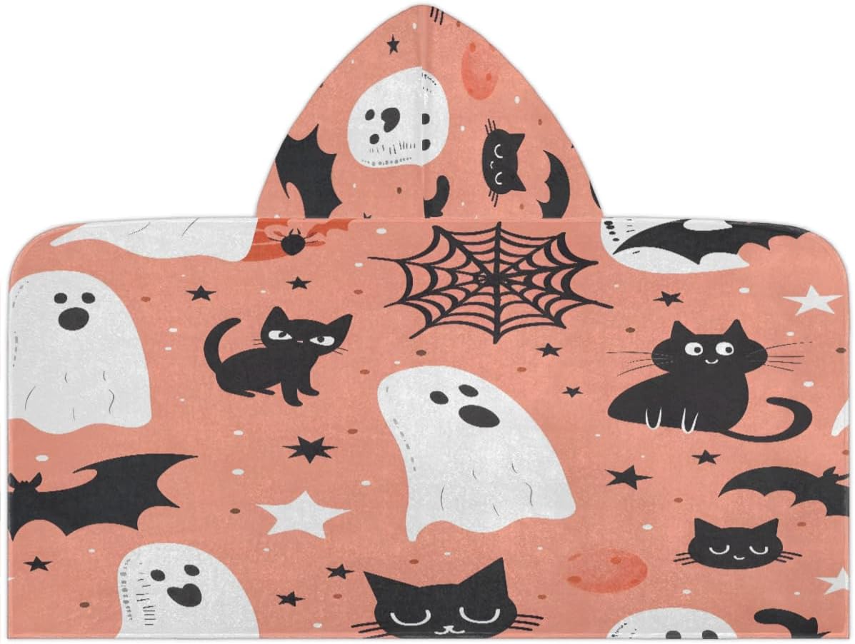 Pardick Kids Bath Towel Halloween Beach Towel with Hood Pool Cover Up for Girls Boys Soft Absorbent Hooded Bath Towel Toddler Towels for Beach, Pool