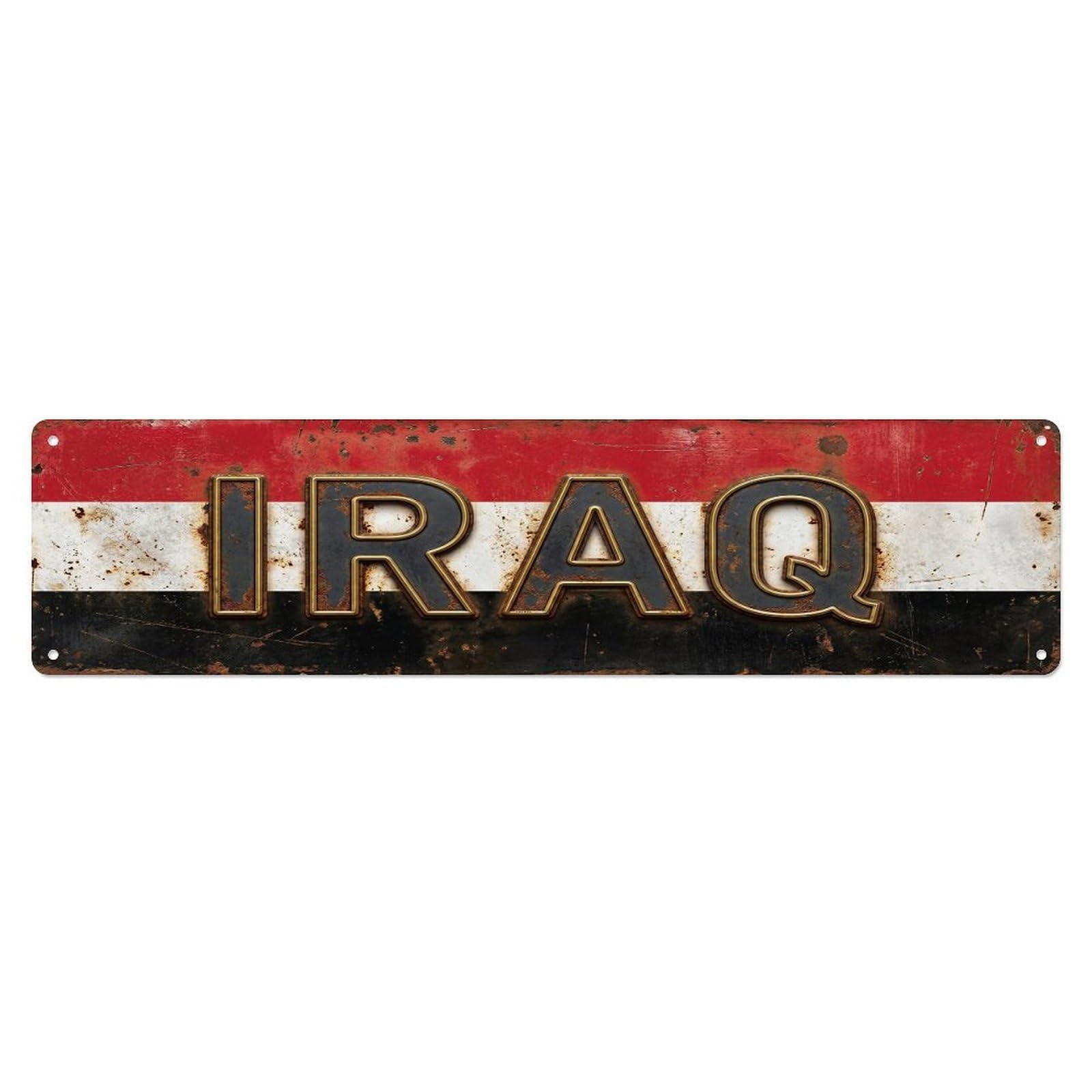 Vintage Iraq Flag Pattern Metal Tin Sign