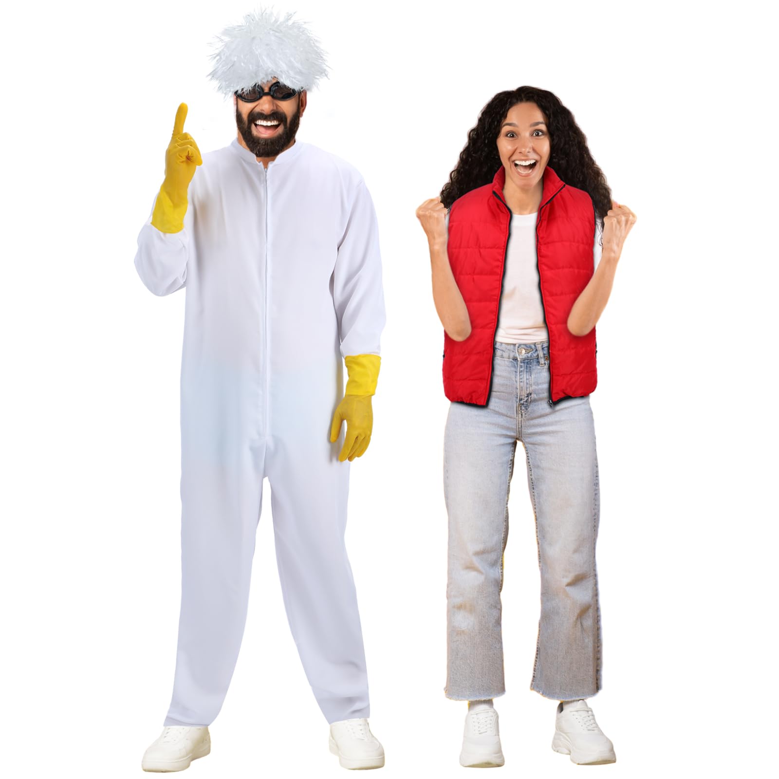 Zoooyawn5 Pcs Halloween Back to The Future Costume Set for Men Women Couple Doc Emmett Brown Accessories Marty Mcfly Vest