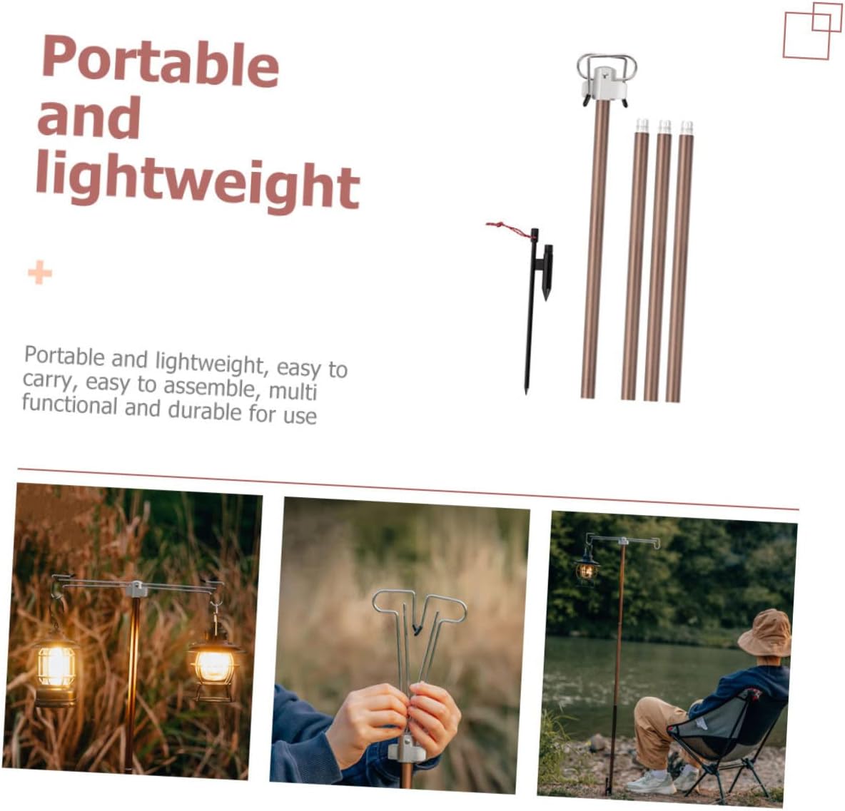 Totority Telescopic Camping Light Stand Dimmable Lantern and Rechargeable Lamp for Hiking