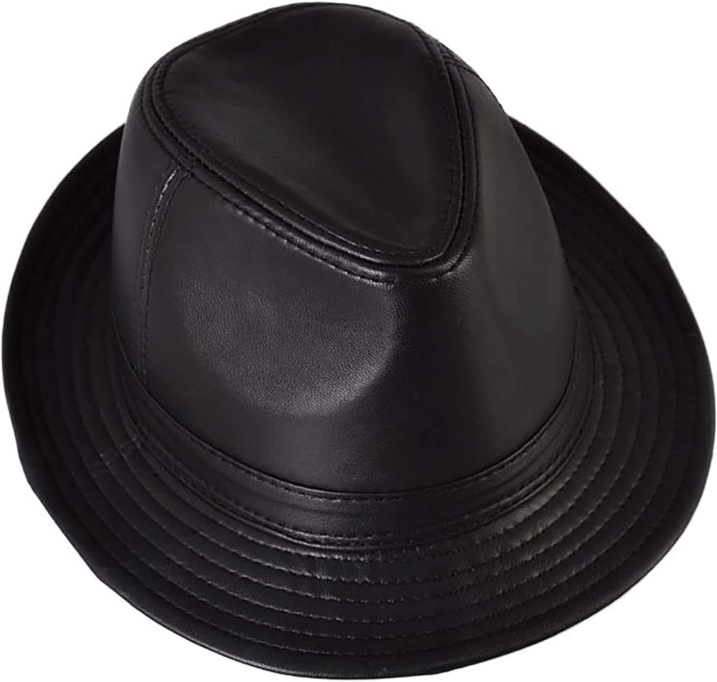 Winter Hats,Men's Leather Fedora Trilby Hat Top Hat Autumn and Winter Panama Jazz Cap 57-60cm