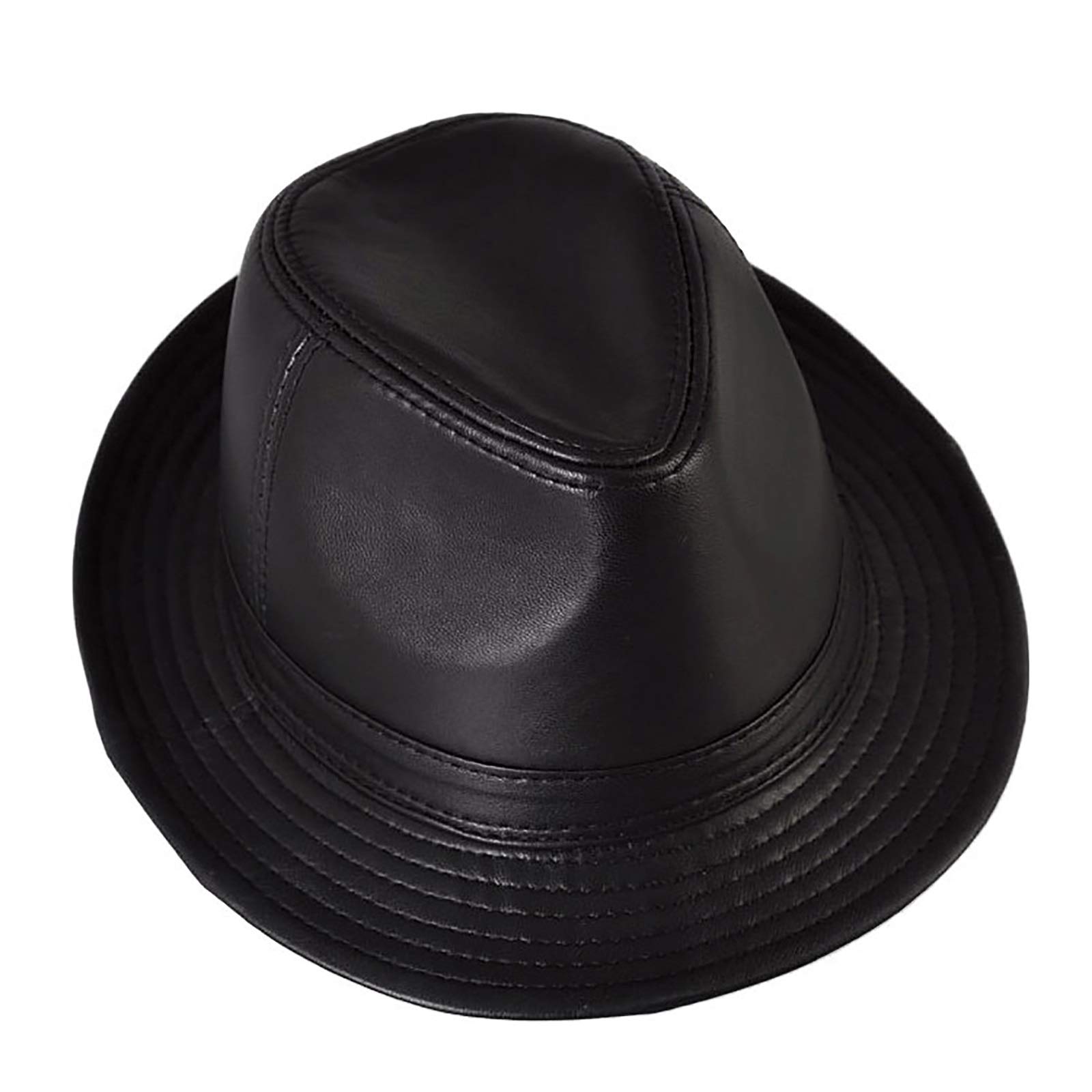 Chapeau fedora en cuir ajusté contre le froid, casquette de jazz noire homme 57 à 60 cm