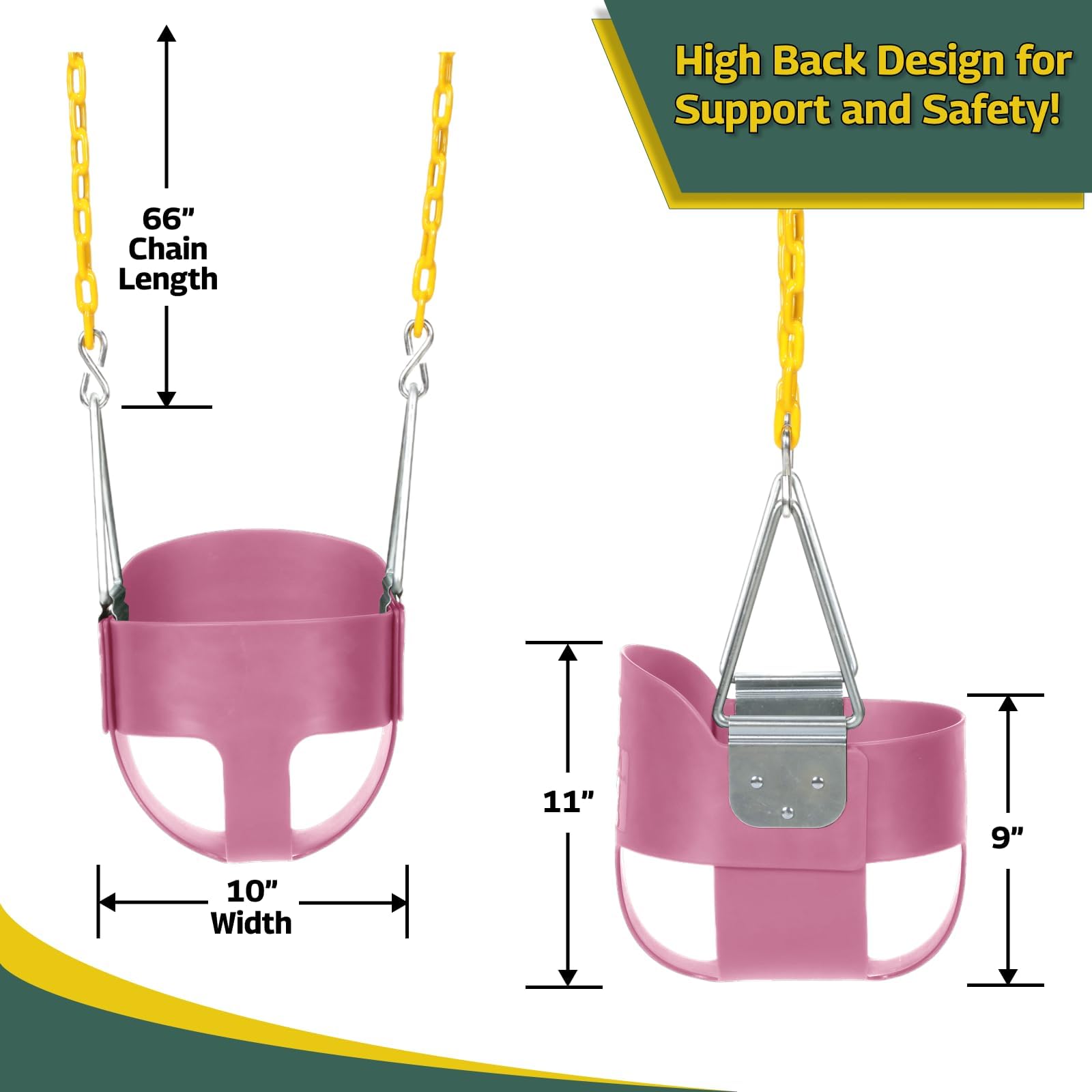 High Back Full Bucket Infant Swing Set Seat - Coated Chains - Fully Assembled 83