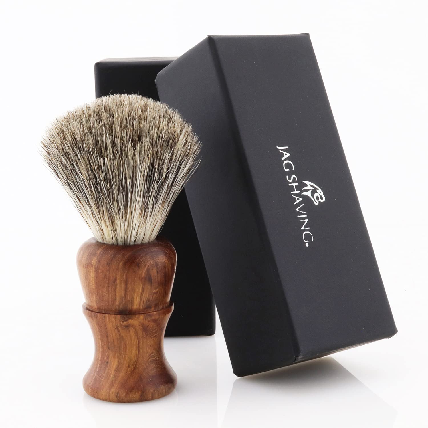 Jag Shaving zestaw do golenia – zrównoważony 4-częściowy zestaw do golenia z drewna – super pędzel do golenia – 3 ostrza do golenia – stojak do golenia – torba skórzana do golenia