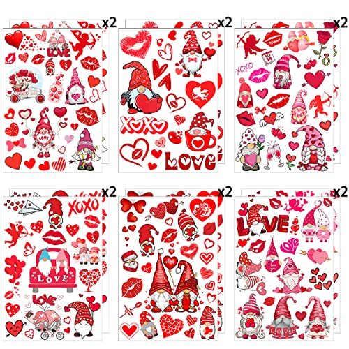 12 Sheets Valentine's Day Temporary Tattoos For Kids Women, Valentine's Day Party Supplies Red Heart Love Lip Cupid Fake Tattoos Valentines Day Party Favors Stickers Party Games Gifts Decorations #TOP2